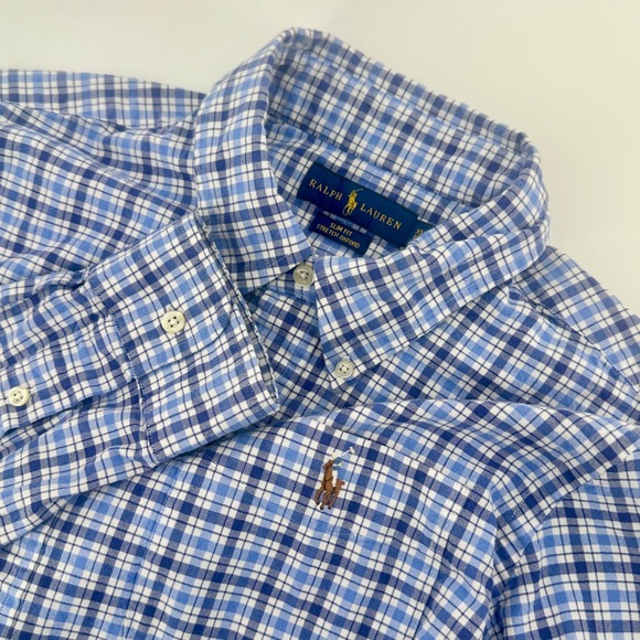 Ralph Lauren Other - Ralph Lauren Shirt Mens XL Blue Plaid Slim Fit Stretch Oxford Button Down Modern